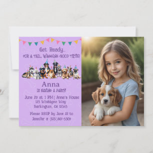 Purple Photo Puppy Dog Birthday Paw-ty Invitation