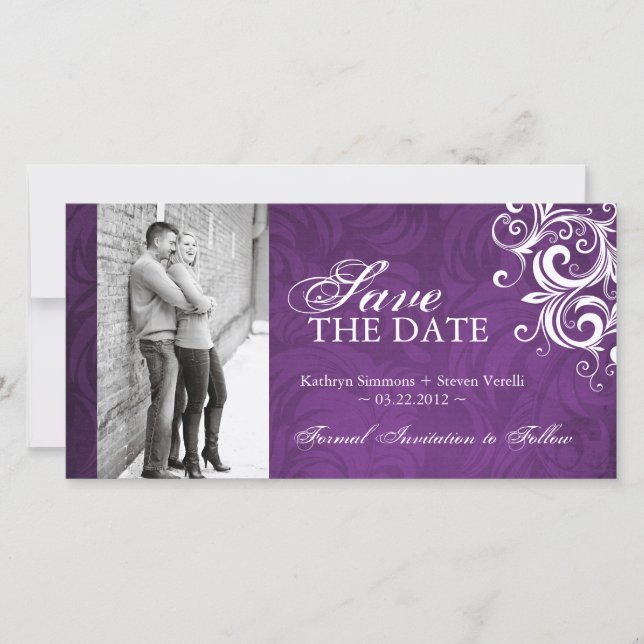 Purple Photo Save The Date Invitation (Front)