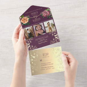 Purple Photos Wedding All In One Invitation