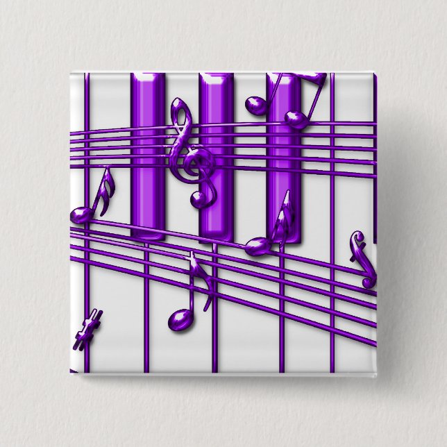 Purple Piano Keyboard Music Notes 15 Cm Square Badge (Front)