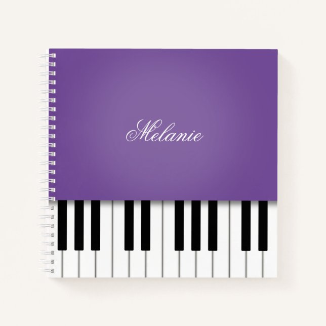 Purple Piano Music Keyboard Personalised Notebook (Front)
