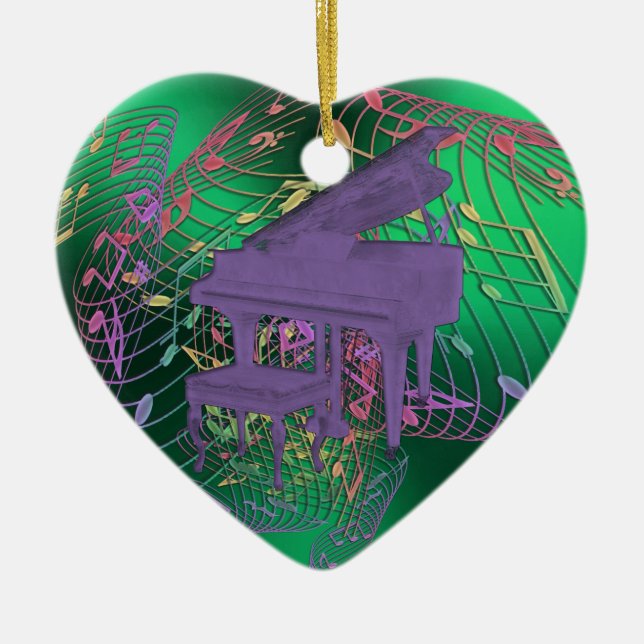 Purple Piano Music Notes Heart Christmas Ornament (Front)