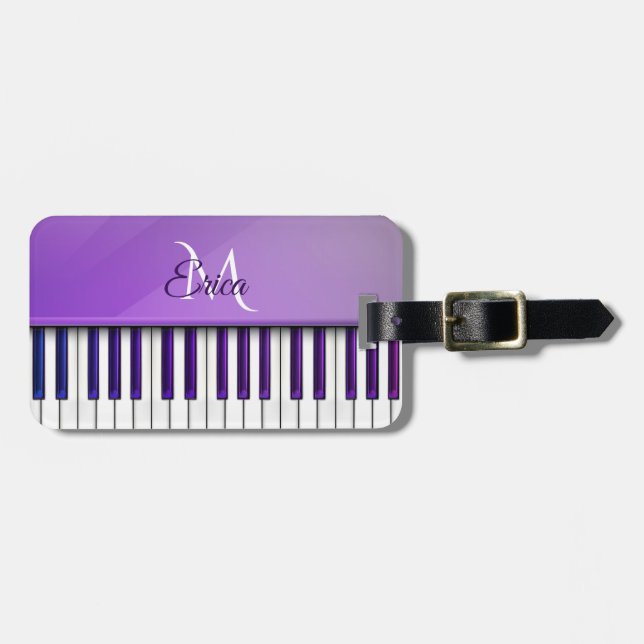 Purple Piano Personalised  Music Luggage Tag (Front Horizontal)
