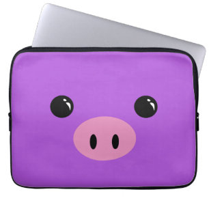 Purple Piglet Cute Animal Face Design Laptop Sleeve