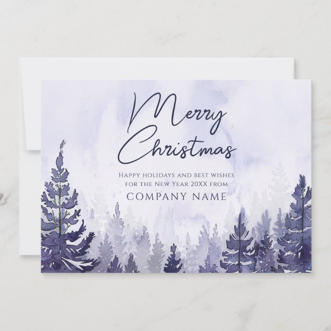 Purple Pine Tree Christmas Corporate Business Logo Holiday Card (Front)