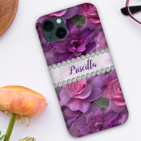 Purple & pink 3D roses, diamond frame custom