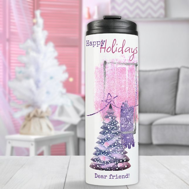 Purple Pink 6 Photo Template Christmas Tree Thermal Tumbler (Creator Uploaded)