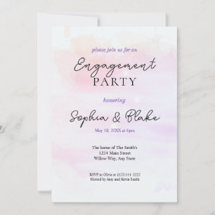 Purple & Pink Abstract Watercolor Engagement Party Invitation