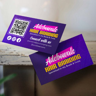 Purple, Pink African Hair Connect with us QR Code Business Card