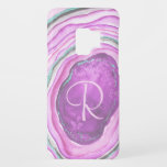 Purple Pink Agate Geode Watercolor with Monogram Case-Mate Samsung Galaxy S9 Case<br><div class="desc">Chic and trendy agate geode phone case, which you can personalise - the template is set up ready for you to add your initial. This watercolor design features semi-precious agate, banded in shades of pastel pink, aqua blue, purple, violet and grey with a deep purple geode to hold your monogram....</div>