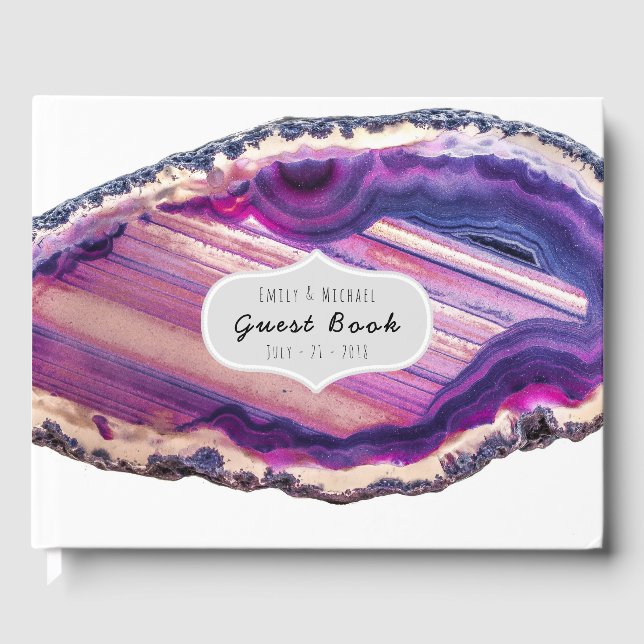 Purple Pink Agate Geode Wedding Guest Book (Front)