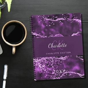 Purple pink agate marble monogram 2025 planner