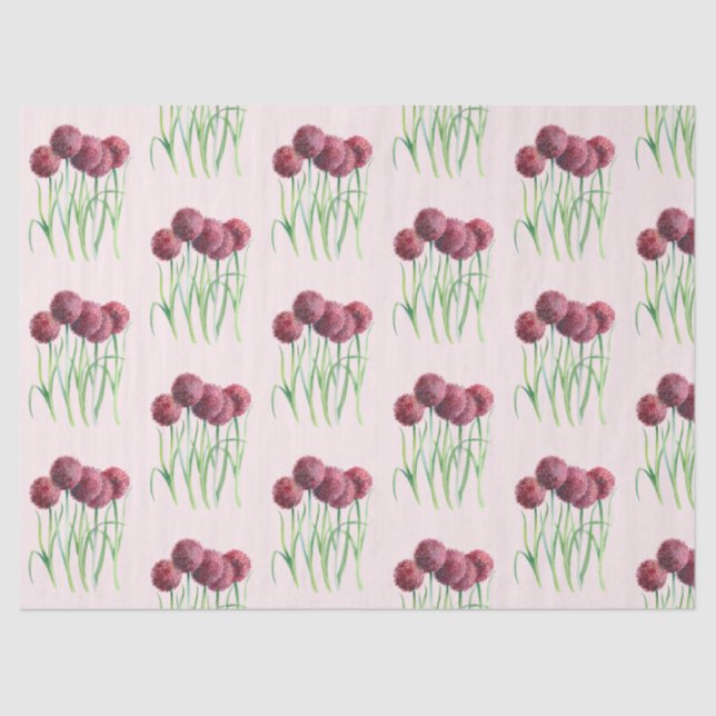 Purple Pink Alliums Flower Watercolor Illustration Tissue Paper (Front)
