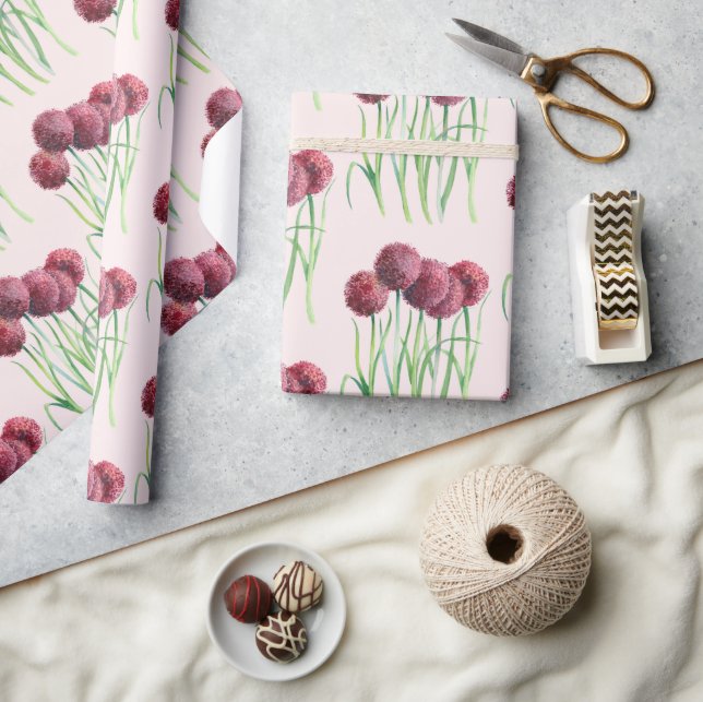 Purple Pink Alliums Flower Watercolor Illustration Wrapping Paper (Crafts)