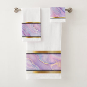 Purple, Pink, and Aqua Flowing with Gold Accents Bath Towel Set