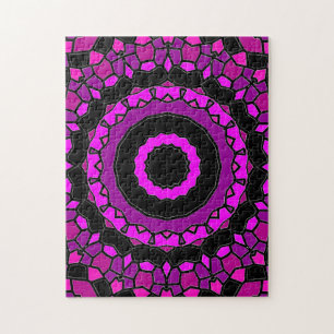 Purple Pink and Black Kaleidoscope Pattern Jigsaw Puzzle