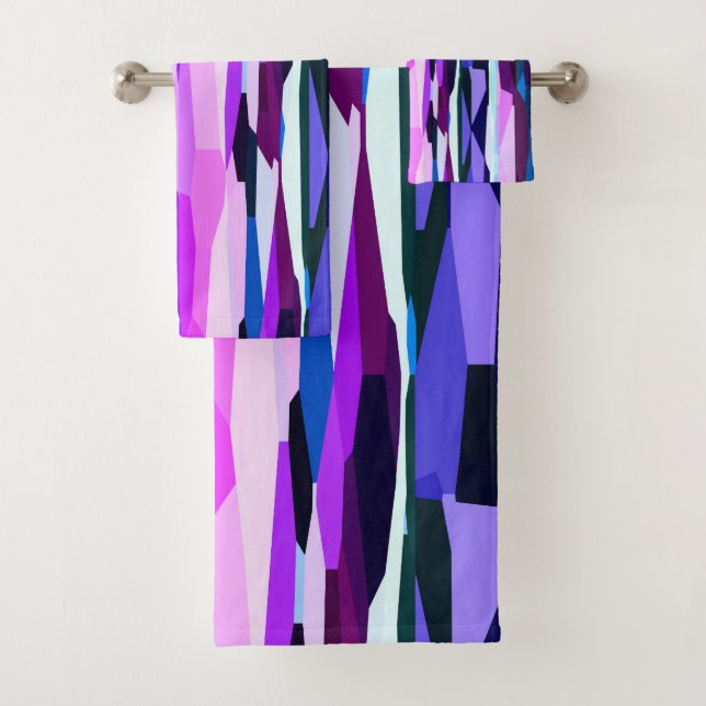 Purple, Pink and Blue Abstract Stripes Bath Towel Set (Insitu)