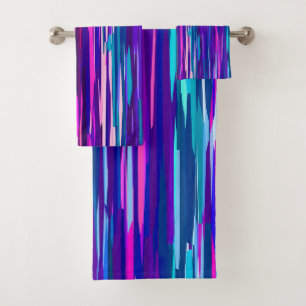 Purple, Pink and Blue Abstract Stripes Bath Towel Set