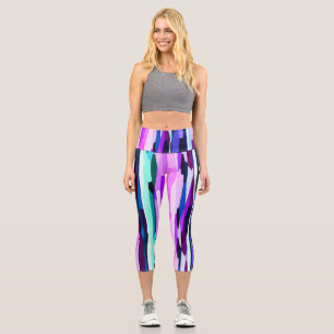 Purple, Pink and Blue Abstract Stripes Capri Leggings