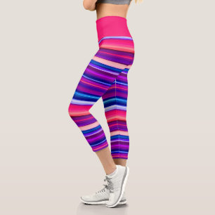 Purple, Pink and Blue Abstract Stripes Capri Leggings