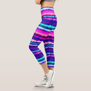 Purple, Pink and Blue Abstract Stripes Capri Leggings