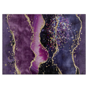 Purple, Pink and Gold Glitter Agate Pattern Cutting Board