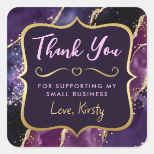 Purple, Pink and Gold Glitter Agate Small Business Square Sticker