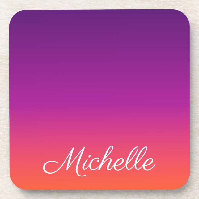 Purple, pink and orange gradient ombre coaster (Front)