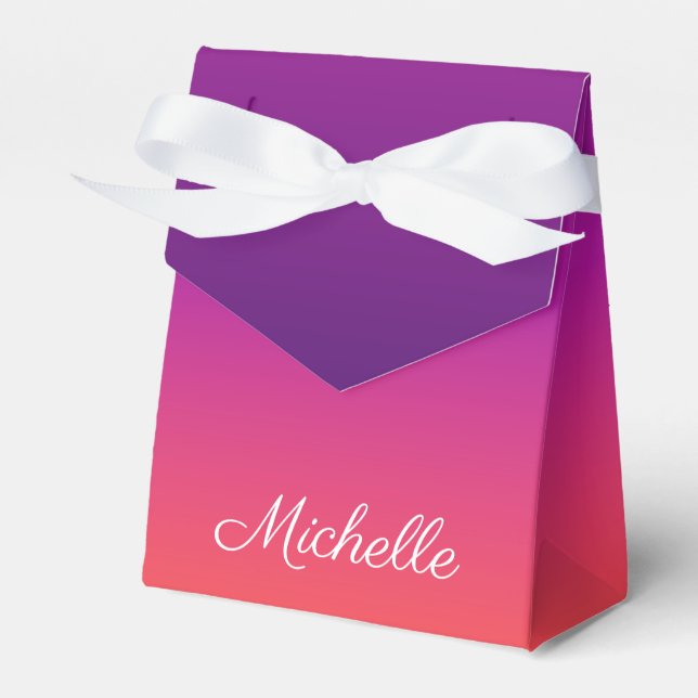 Purple, pink and orange gradient ombre favour box (Front Side)