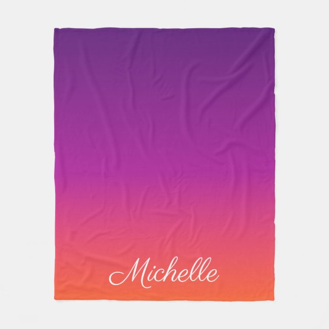 Purple, pink and orange gradient ombre fleece blanket (Front)