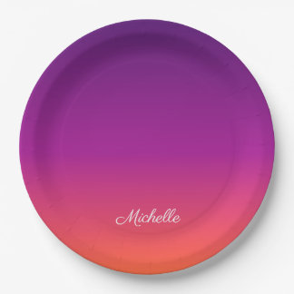 Purple, pink and orange gradient ombre paper plate