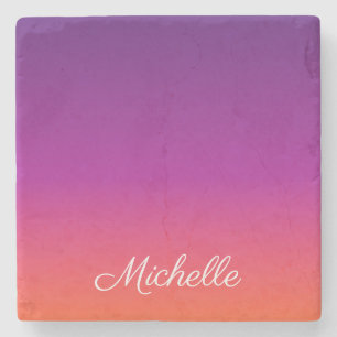 Purple, pink and orange gradient ombre stone coaster