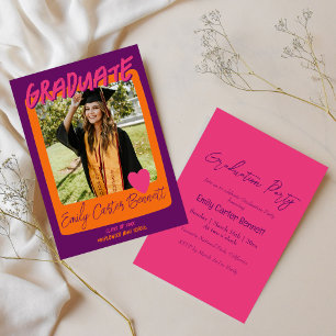Purple Pink and Orange Photo Graduation Party Invitation