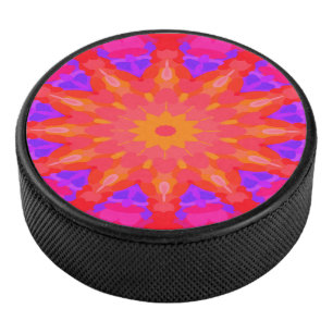 Purple, Pink and Orange Sun Rays Hockey Puck