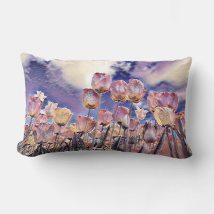 Purple pink and orange tulips lumbar pillow