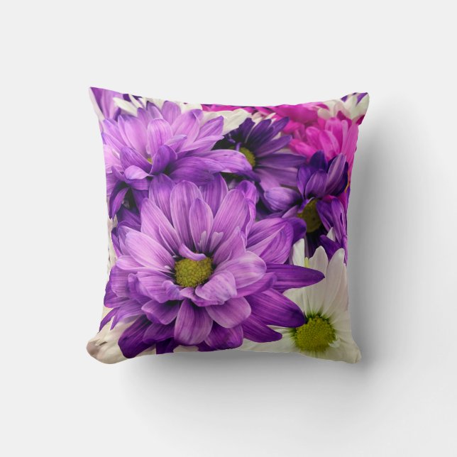 Purple, pink and white mums pillow (Front)