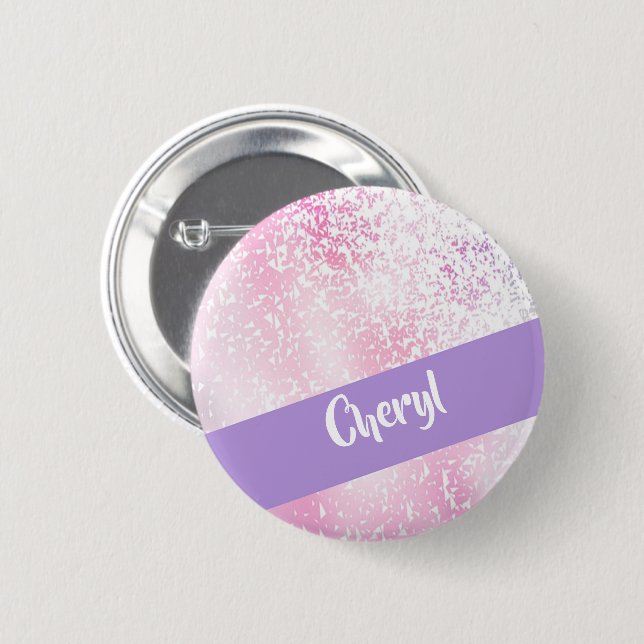 Purple, pink and white ombre glitter 6 cm round badge (Front & Back)