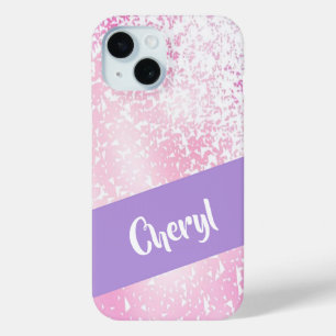 Purple, pink and white ombre glitter iPhone 15 case