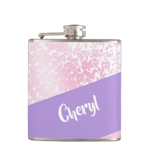 Purple, pink and white ombre glitter hip flask