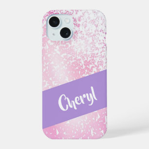 Purple, pink and white ombre glitter iPhone 15 case