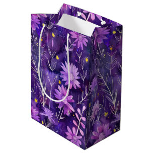 Purple Pink and Yellow Daisy Floral Pattern Medium Gift Bag