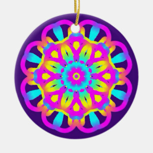 Purple, Pink and Yellow Tie Dye Ceramic Tree Decoration
