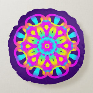 Purple, Pink and Yellow Tie Dye Round Cushion