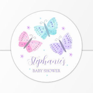 Purple Pink Aqua Butterflies Baby Shower Classic Round Sticker