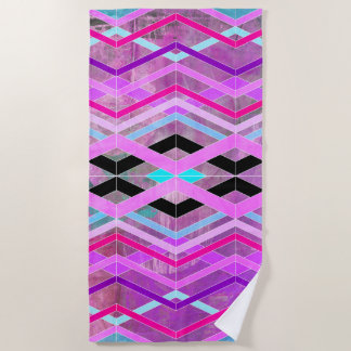 Purple Pink & Aqua Geometric Crossing Stripes Beach Towel