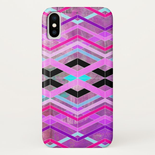 Purple Pink & Aqua Geometric Crossing Stripes Case-Mate iPhone Case (Back)