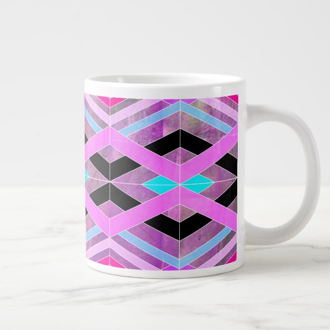 Purple Pink & Aqua Geometric Crossing Stripes Large Coffee Mug (Right)
