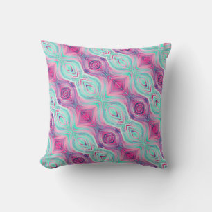 Purple Pink Aqua Pattern Reversible Boho Cushion