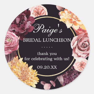 Purple Pink Autumn Floral Bridal Luncheon Classic Round Sticker