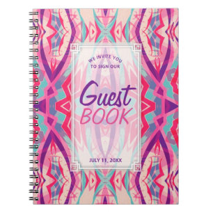 Purple Pink Aztec Boho Tribal Guest Book